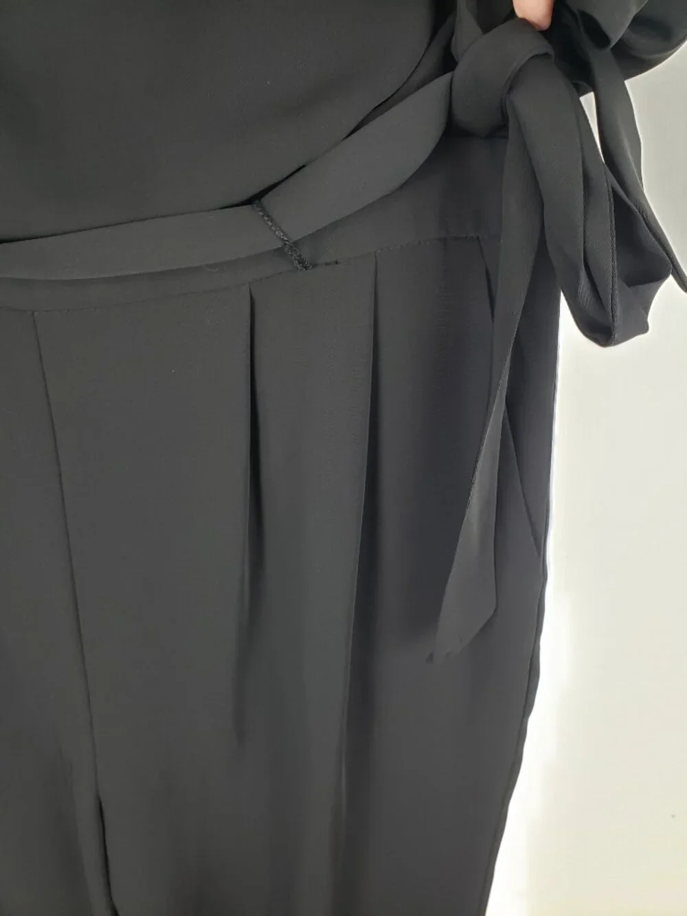 Eliza J Cap Sleeve Wide Leg Jumpsuit Black Blouson Tie Waist Womens 12